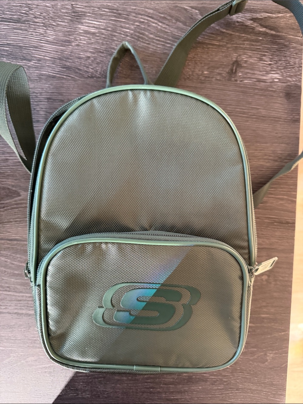Skechers Olive Green Mini Backpack with Front Zip Pocket